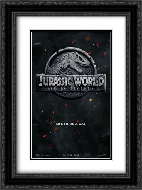 Jurassic World 2 18x24 Black Ornate Wood Framed Movie Poster with Double Matting