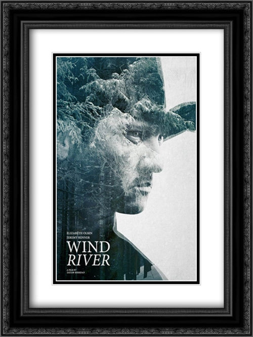 Wind River 18x24 Black Ornate Wood Framed Movie Poster with Double Matting
