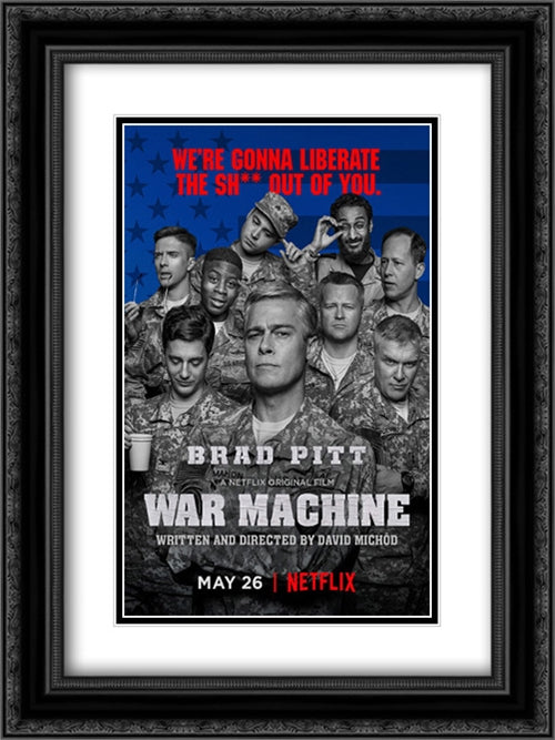 War Machine 18x24 Black Ornate Wood Framed Movie Poster with Double Matting
