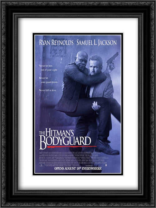 The Hitman's Bodyguard 18x24 Black Ornate Wood Framed Movie Poster with Double Matting