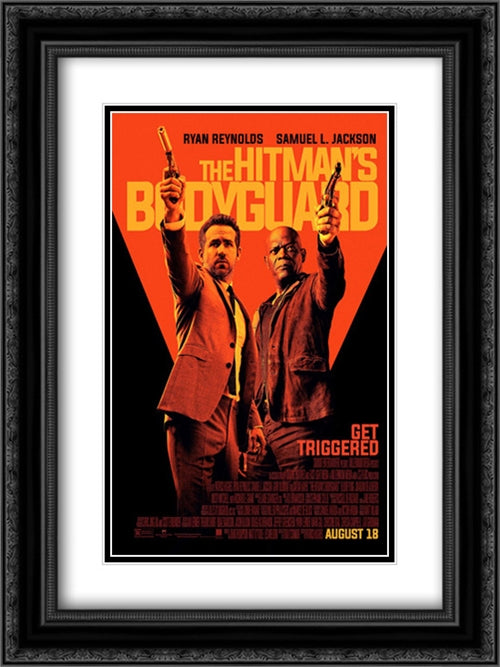 The Hitman's Bodyguard 18x24 Black Ornate Wood Framed Movie Poster with Double Matting