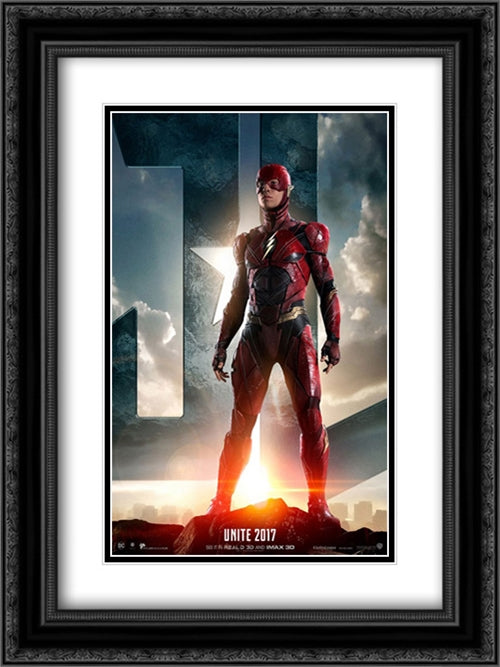 Justice League 18x24 Black Ornate Wood Framed Movie Poster with Double Matting