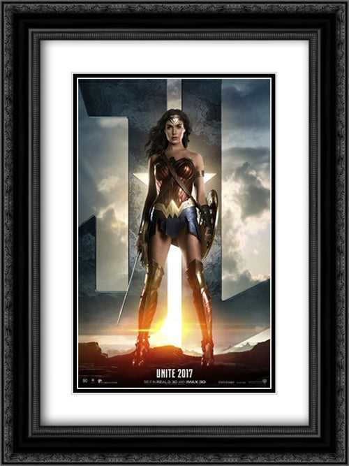 Justice League 18x24 Black Ornate Wood Framed Movie Poster with Double Matting