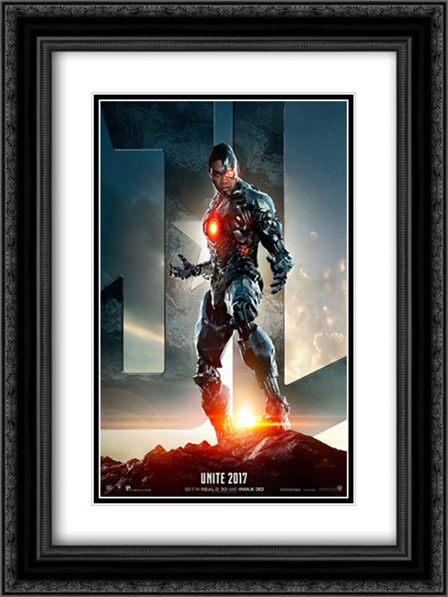 Justice League 18x24 Black Ornate Wood Framed Movie Poster with Double Matting
