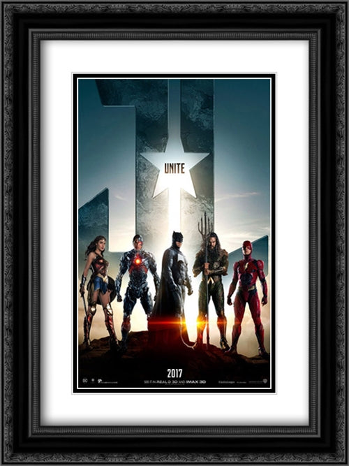 Justice League 18x24 Black Ornate Wood Framed Movie Poster with Double Matting