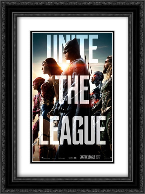 Justice League 18x24 Black Ornate Wood Framed Movie Poster with Double Matting