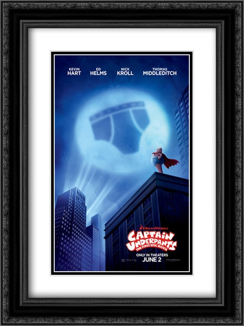 Captain Underpants: The First Epic Movie 18x24 Black Ornate Wood Framed Movie Poster with Double Matting