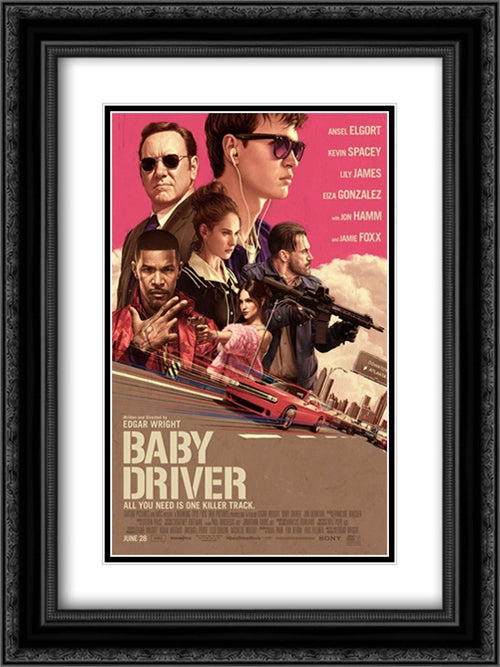Baby Driver 18x24 Black Ornate Wood Framed Movie Poster with Double Matting