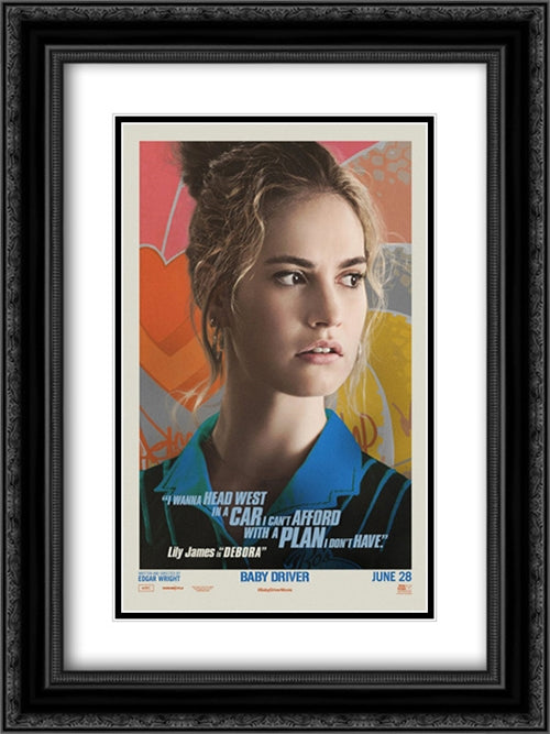 Baby Driver 18x24 Black Ornate Wood Framed Movie Poster with Double Matting