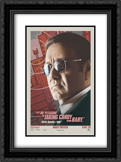 Baby Driver 18x24 Black Ornate Wood Framed Movie Poster with Double Matting