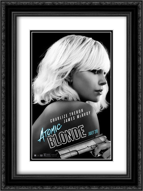 Atomic Blonde 18x24 Black Ornate Wood Framed Movie Poster with Double Matting