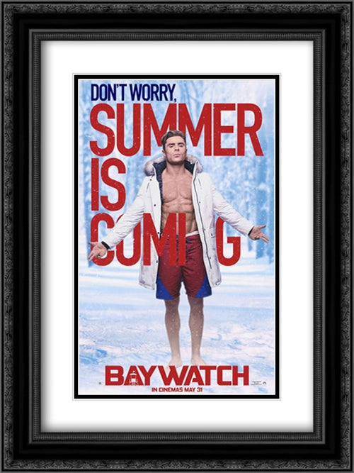 Baywatch 18x24 Black Ornate Wood Framed Movie Poster with Double Matting