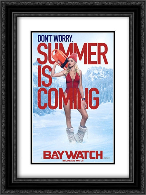 Baywatch 18x24 Black Ornate Wood Framed Movie Poster with Double Matting