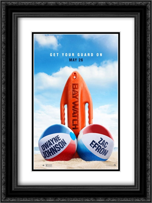 Baywatch 18x24 Black Ornate Wood Framed Movie Poster with Double Matting