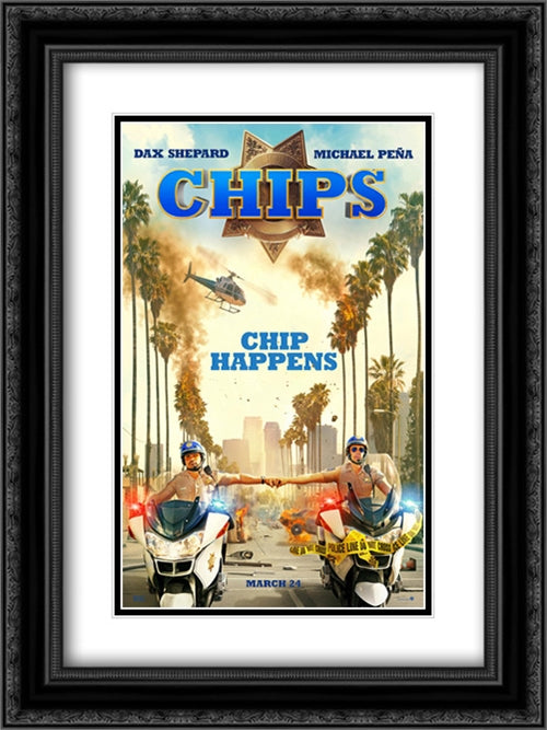 CHiPs 18x24 Black Ornate Wood Framed Movie Poster with Double Matting