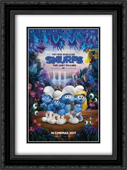 Smurfs: The Lost Village 18x24 Black Ornate Wood Framed Movie Poster with Double Matting