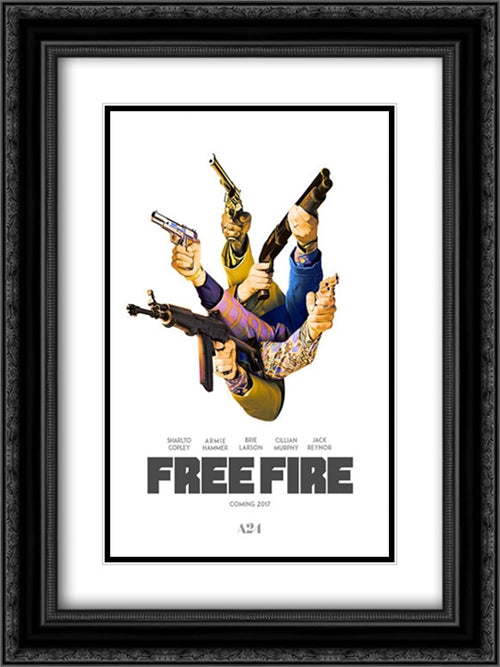 Free Fire 18x24 Black Ornate Wood Framed Movie Poster with Double Matting