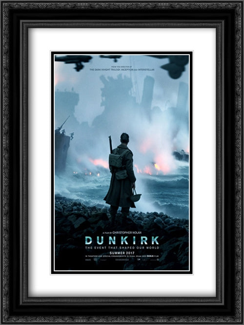 Dunkirk 18x24 Black Ornate Wood Framed Movie Poster with Double Matting