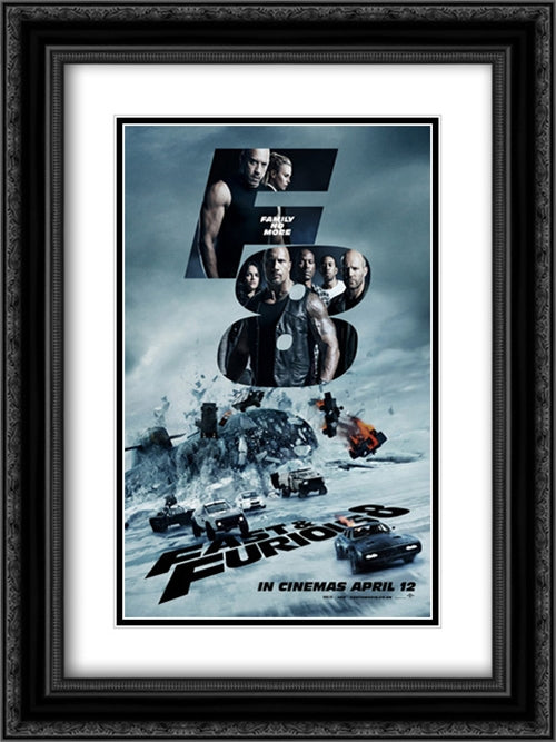 The Fate of the Furious 18x24 Black Ornate Wood Framed Movie Poster with Double Matting