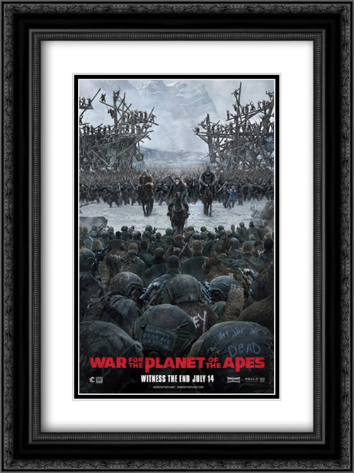 War for the Planet of the Apes 18x24 Black Ornate Wood Framed Movie Poster with Double Matting