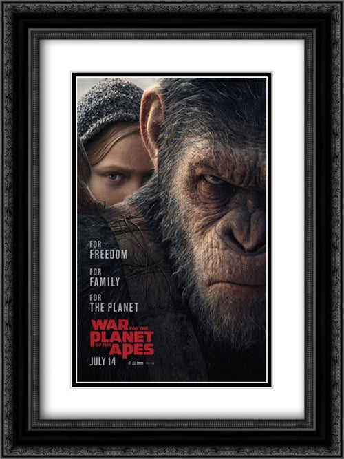War for the Planet of the Apes 18x24 Black Ornate Wood Framed Movie Poster with Double Matting