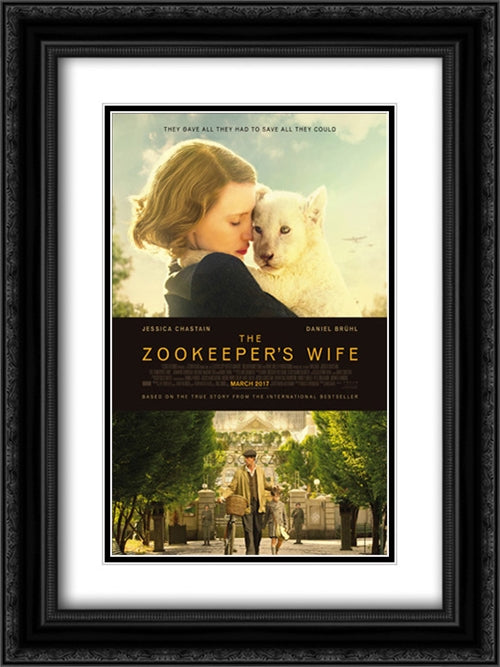 Zookeeper's Wife 18x24 Black Ornate Wood Framed Movie Poster with Double Matting