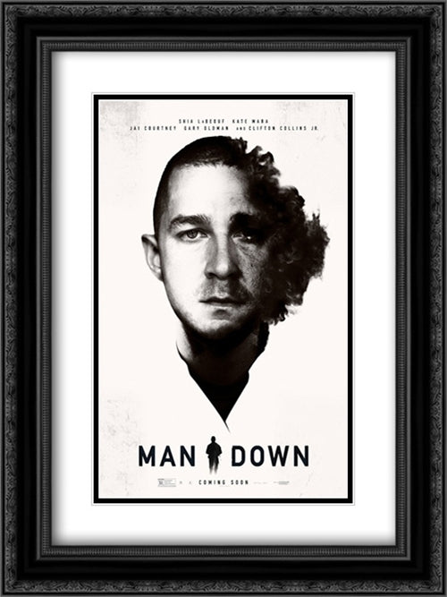 Man Down 18x24 Black Ornate Wood Framed Movie Poster with Double Matting