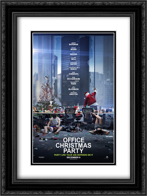 Office Christmas Party 18x24 Black Ornate Wood Framed Movie Poster with Double Matting
