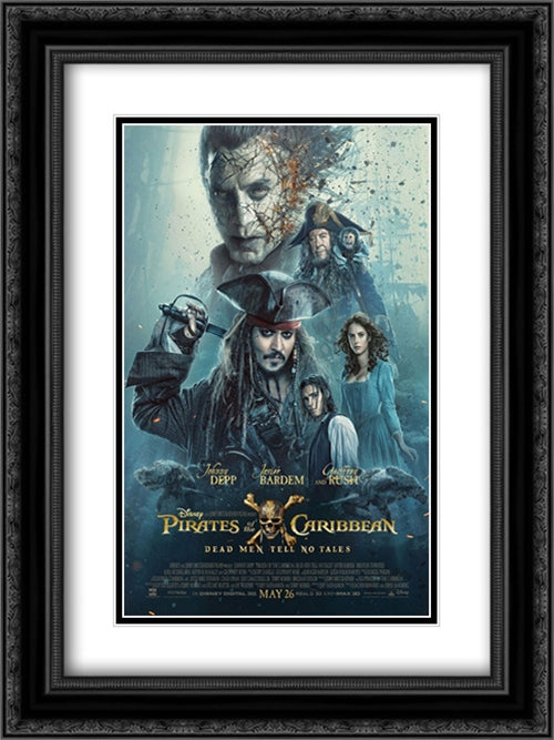 Pirates of the Caribbean: Dead Men Tell No Tales 18x24 Black Ornate Wood Framed Movie Poster with Double Matting