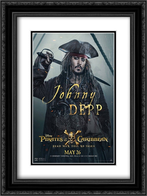 Pirates of the Caribbean: Dead Men Tell No Tales 18x24 Black Ornate Wood Framed Movie Poster with Double Matting