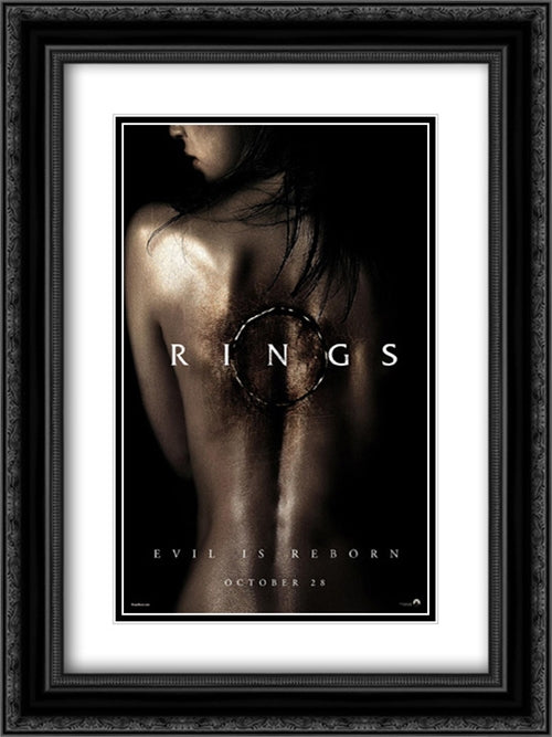 Rings 18x24 Black Ornate Wood Framed Movie Poster with Double Matting