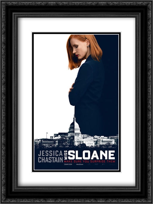 Miss Sloane 18x24 Black Ornate Wood Framed Movie Poster with Double Matting