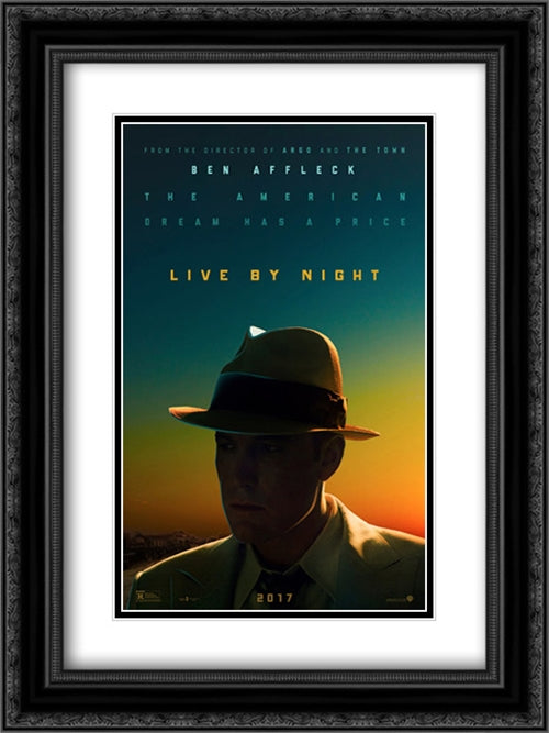 Live By Night 18x24 Black Ornate Wood Framed Movie Poster with Double Matting