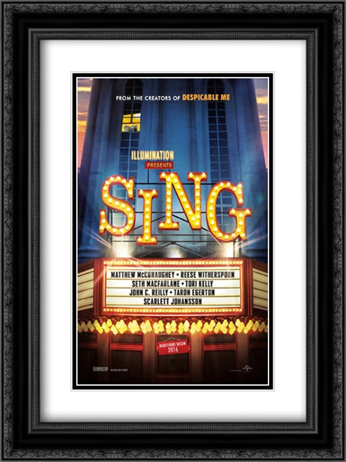Sing 18x24 Black Ornate Wood Framed Movie Poster with Double Matting