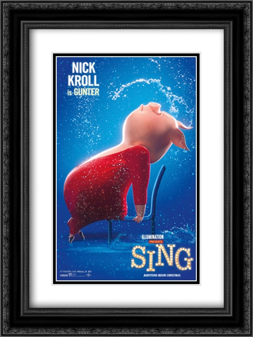 Sing 18x24 Black Ornate Wood Framed Movie Poster with Double Matting