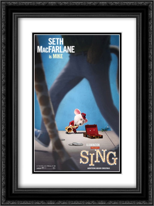 Sing 18x24 Black Ornate Wood Framed Movie Poster with Double Matting