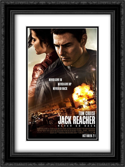Jack Reacher: Never Go Back 18x24 Black Ornate Wood Framed Movie Poster with Double Matting