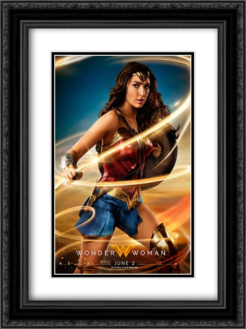 Wonder Woman 18x24 Black Ornate Wood Framed Movie Poster with Double Matting
