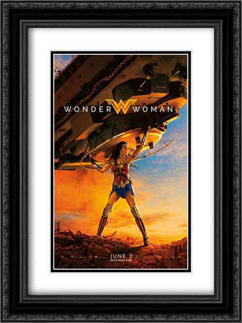 Wonder Woman 18x24 Black Ornate Wood Framed Movie Poster with Double Matting