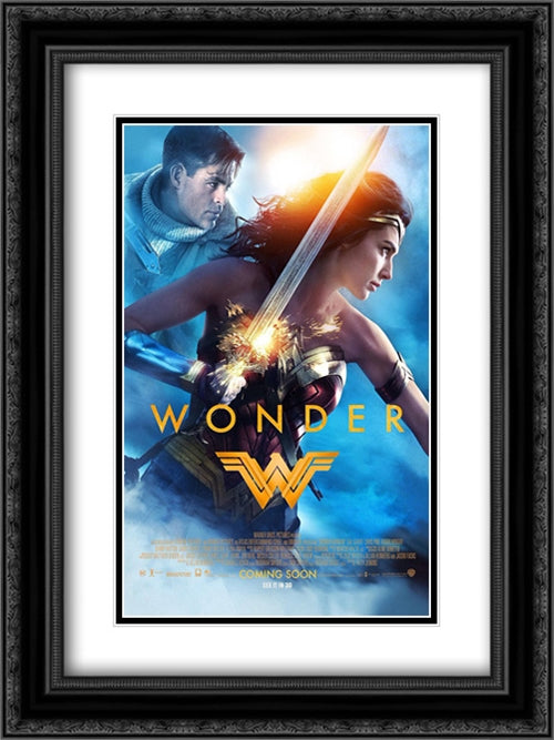 Wonder Woman 18x24 Black Ornate Wood Framed Movie Poster with Double Matting