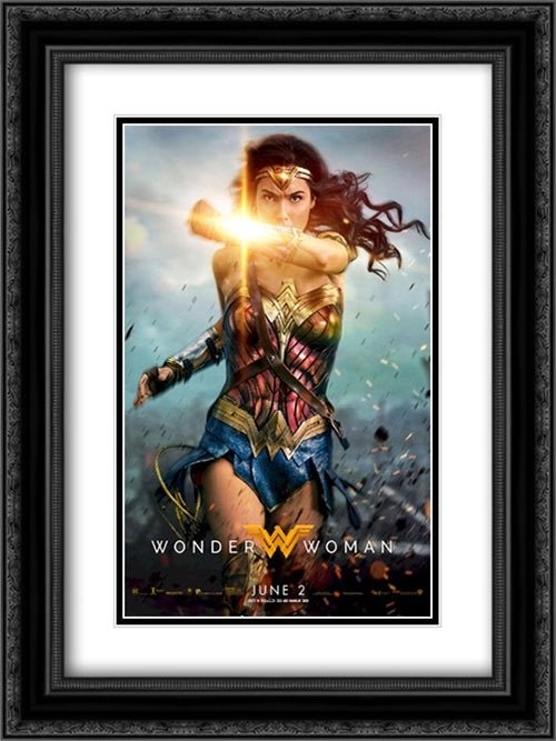 Wonder Woman 18x24 Black Ornate Wood Framed Movie Poster with Double Matting