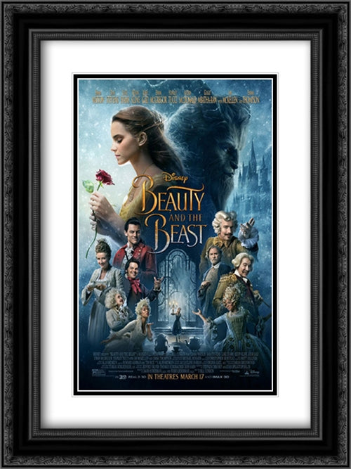 Beauty and the Beast 18x24 Black Ornate Wood Framed Movie Poster with Double Matting