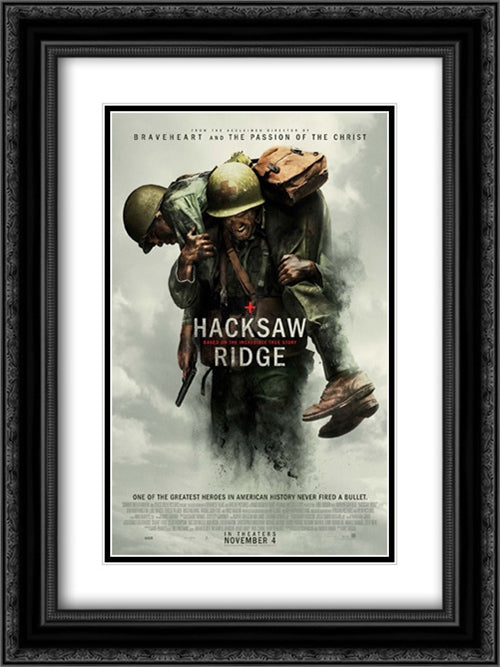 Hacksaw Ridge 18x24 Black Ornate Wood Framed Movie Poster with Double Matting