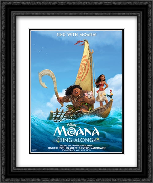 Moana 20x24 Black Ornate Wood Framed Movie Poster with Double Matting