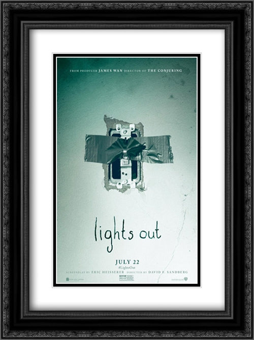 Lights Out 18x24 Black Ornate Wood Framed Movie Poster with Double Matting