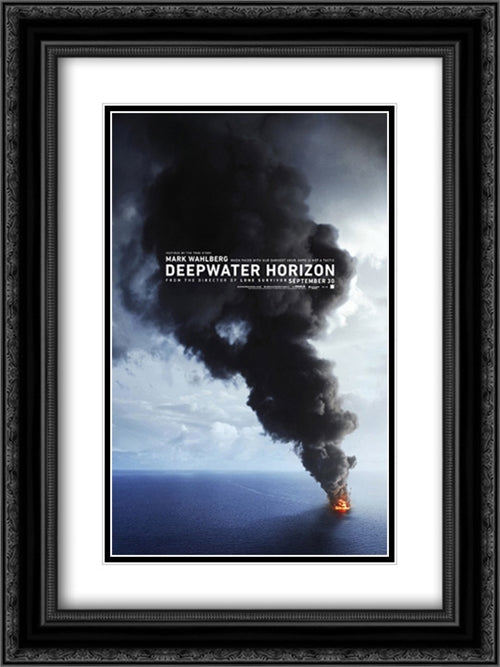 Deepwater Horizon 18x24 Black Ornate Wood Framed Movie Poster with Double Matting