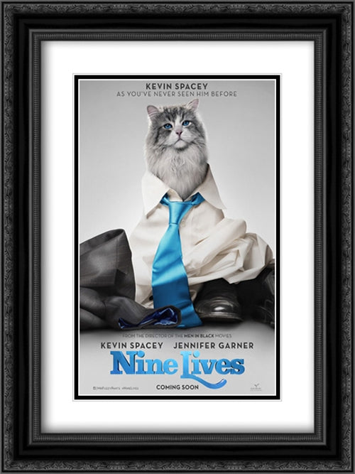 Nine Lives 18x24 Black Ornate Wood Framed Movie Poster with Double Matting