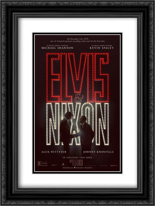 Elvis & Nixon 18x24 Black Ornate Wood Framed Movie Poster with Double Matting
