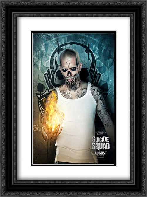 Suicide Squad 18x24 Black Ornate Wood Framed Movie Poster with Double Matting
