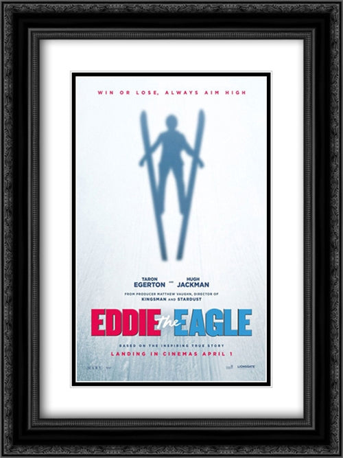 Eddie the Eagle 18x24 Black Ornate Wood Framed Movie Poster with Double Matting
